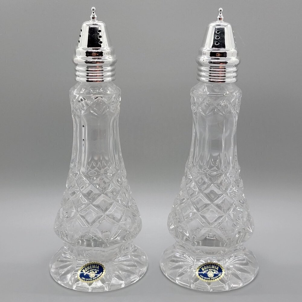 Bohemia Czech Republic Lead Crystal Over Salt & Pepper Shakers Set
